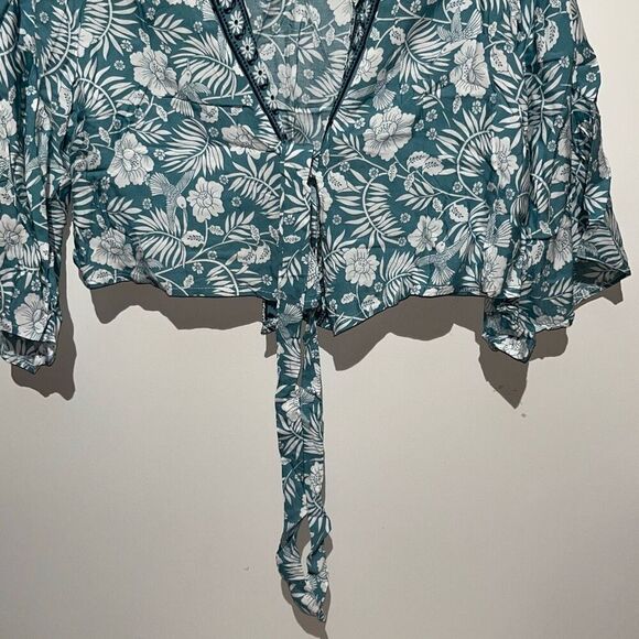 Women's Blue Floral Tie Front Crop Top Midi Skirt Set 2 Piece Size Small NWOT - Picture 7 of 9